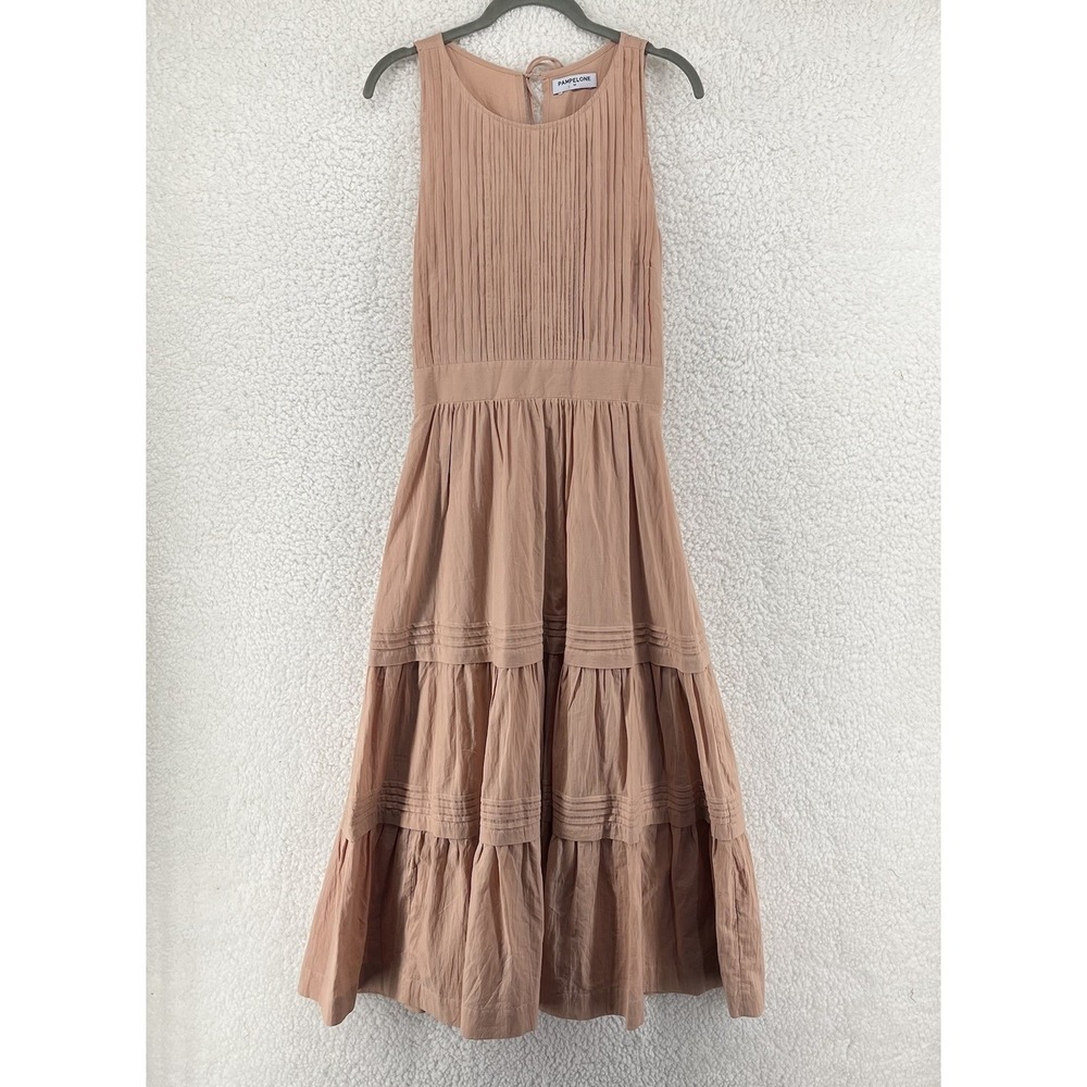 Pampelone Peach Tiered Maxi Dress Smocked Sleeveless Size Medium Flowy